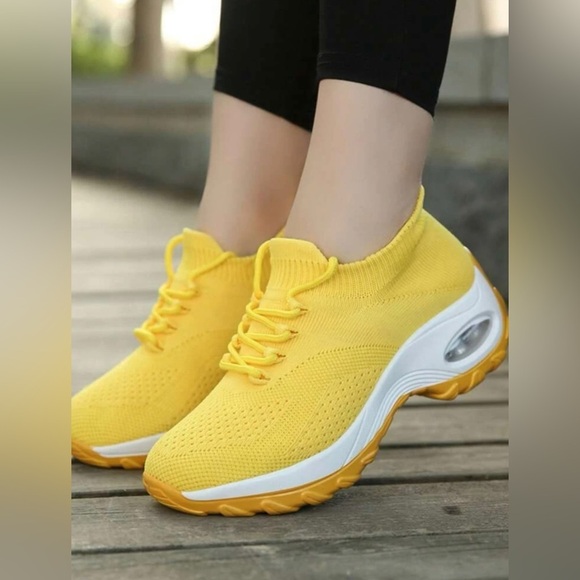 Shoes - Women’s running shoes fabric lace up front sports sneakers yellow 38(7.5)
